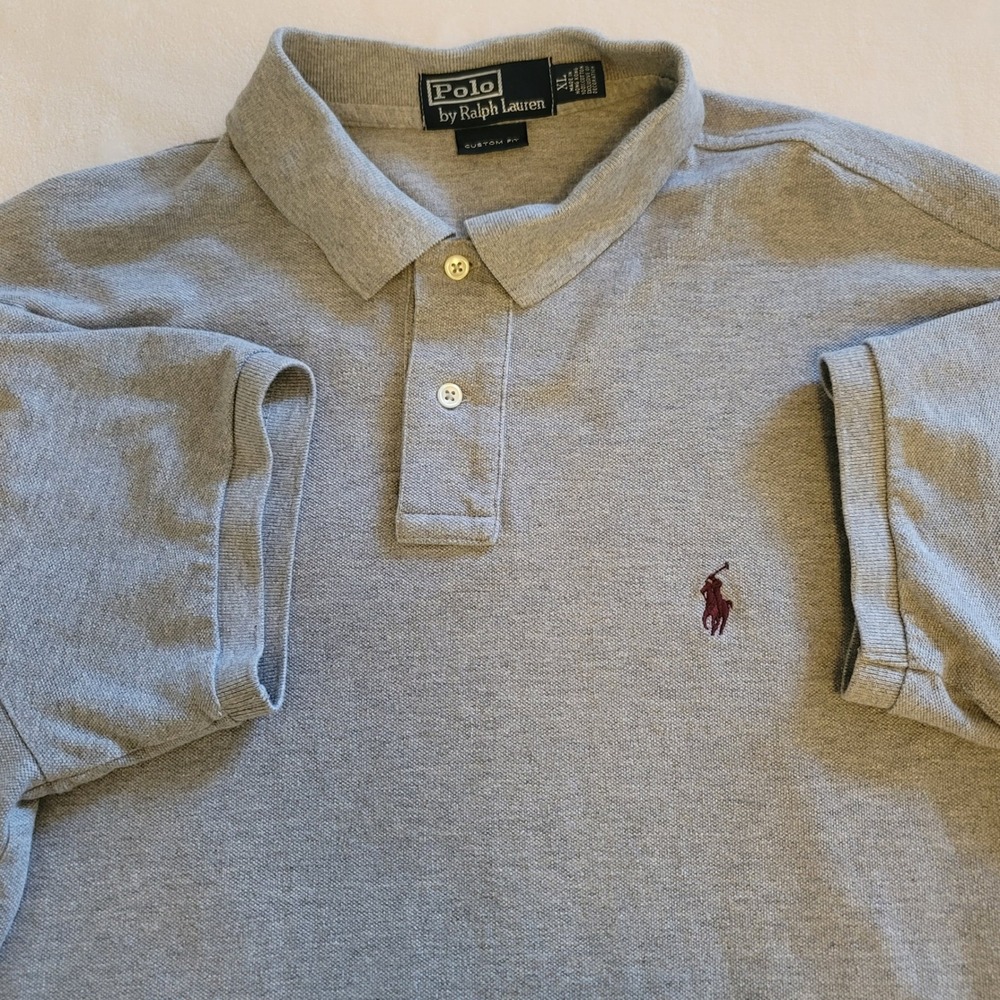 Ralph Lauren‎ Mens XL Custom Fit Gray Short Sleeve Pique Polo Shirt Pony Logo